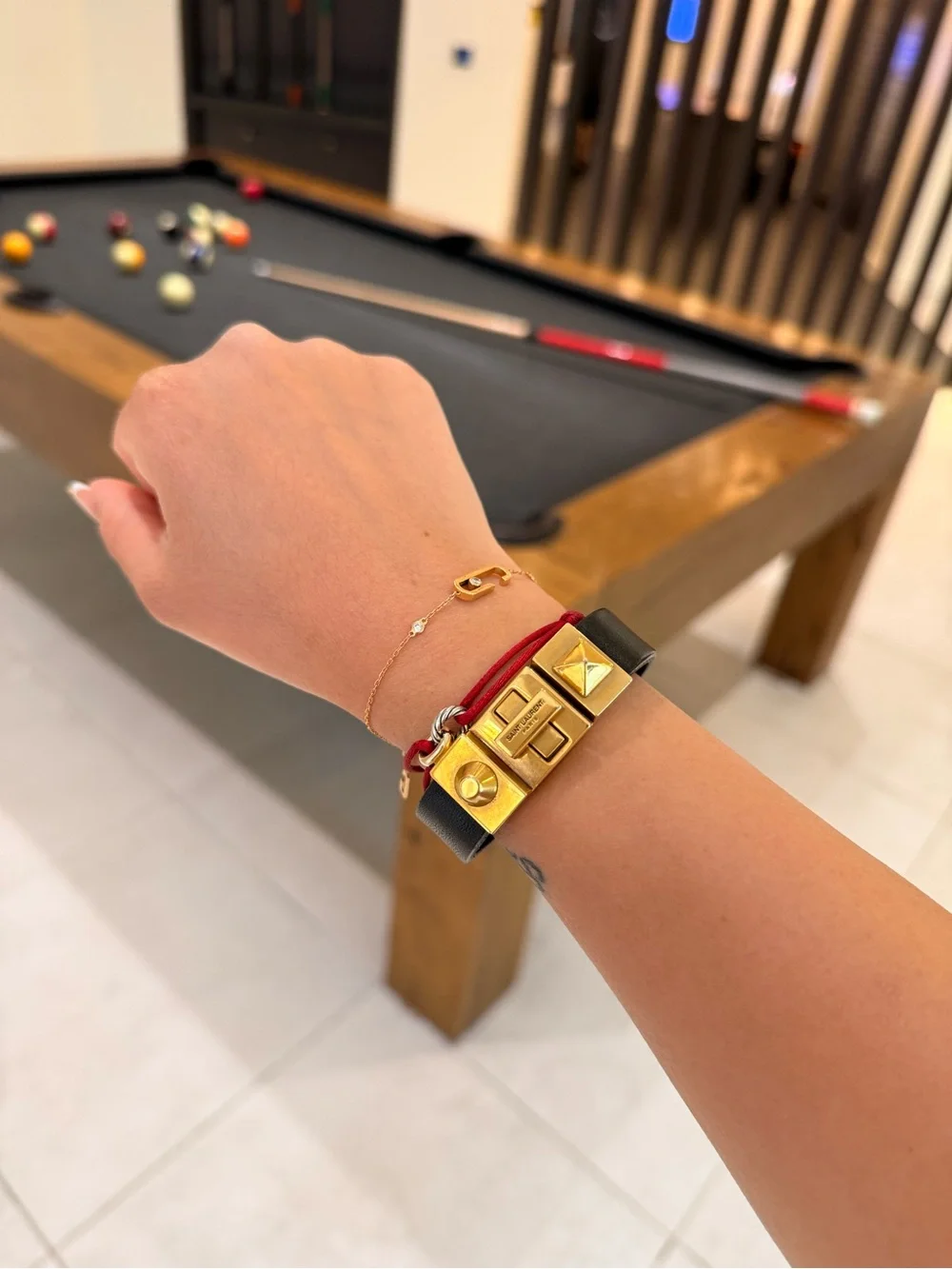 $550 Saint Laurent Studded Leather Bracelet S Black Unisex Father’s Day Gift YSL
